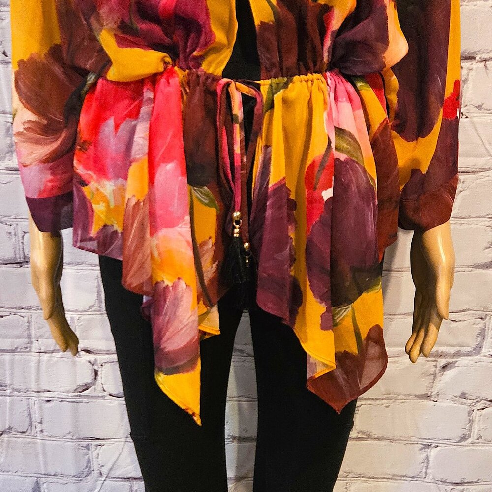 MELANIE LYNE - Colourful floral print sheer kimono - Picture 7 of 11